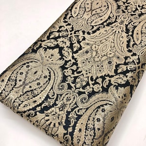 Brocade fabric by the yard Jacquard damask fabric Black Gold Brocade Luxury Apparel Wedding bridal fabric DIY clothing High-Quality Material