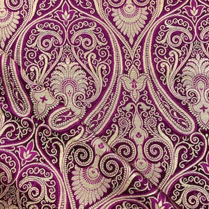 Brocade fabric Jacquard damask Purple Gold Brocade fabric Wedding bridal fabric Home decor fabric silk dress Brocade Fabric by the yard