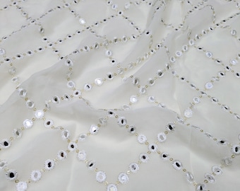 Embroidered Georgette fabric White Gold Wedding Bridal dress Gold embroidery Lehenga Fabric Dyeable dupatta fabric by the yard