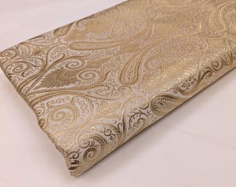 Indiase brokaatstof, Tissu-brocart, goud en beige jacquardstof, naaien ambachtelijke kleermakerij bekleding mode couture stof