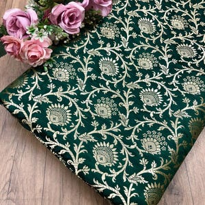Brocade fabric Green Gold Jacquard damask fabric Gift for her Wedding bridal Dress fabric brocade decor ethnic fabric by the yard/Meter