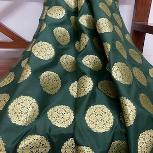 Brocade fabric Jacquard damask fabric Green Gold Upholstery fabric Wedding Bridal Dress fabric Indian Silk dress Brocade Fabric by the yard