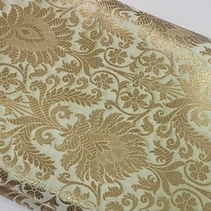 Jacquard Brocade fabric Light Green Gold Dress Fabric Wedding bridal Silk brocade Home Decor Upholstery Brocade fabric by the yard meter