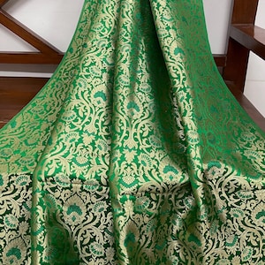 Brocade fabric Green Gold Jacquard damask fabric Gift for her Wedding bridal Dress fabric brocade decor ethnic fabric by the yard/Meter