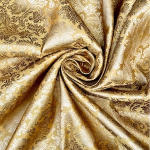 Beige & Gold Brocade fabric by the yard/meter Jacquard fabric Gift ideas Wedding bridal fabric Banarasi brocade satin brocade
