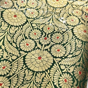 Jacquard Brocade fabric Green Gold Dress Fabric Wedding bridal Silk brocade Home Decor Upholstery Brocade fabric by the yard meter