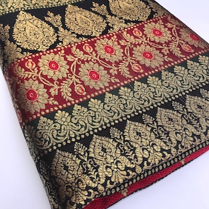 Green Red and Gold Damask Jacquard Brocade Fabric Gold brocade fabric Medieval fabric Wedding Dress Brocade Fabric by the yard