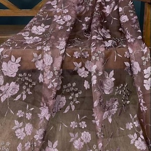 Embroidered fabric  Purple  Embroidery dress Fabric Bridal Dress Luxury Wedding Veil Indian Lehenga fabric upholstery fabric by the yard