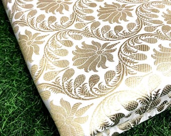 Weiß-Gold Jacquard Damast Brokat Stoff Hochzeitsstoff Historischer Renaissance Stoff Vintage Stoff Meterware
