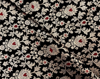Banarasi Brocade Fabric Black Gold Jacquard Damask Silk fabric Wedding Festival Dress brocade Home decor brocade Fabric by the yard meter