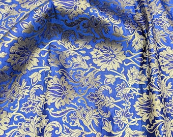 Brocade fabric Jacquard damask Royal Blue Gold brocade Wedding bridal Dress fabric Silk Brocade Home Decor Upholstery Fabric By the Yard