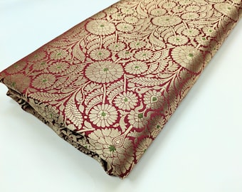 Tela brocada india, tela de damasco jacquard, tela roja y dorada, tela para novias, tela para vestidos de lujo, tela de tapicería cortada a medida