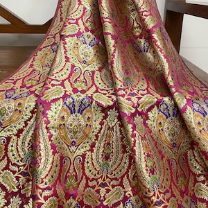 Indian brocade fabric Pink Gold brocade Dress fabric Luxurious brocade High quality brocade Rayon silk brocade Saree fabric by the yard