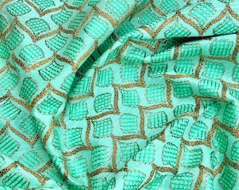 Embroidered fabric Wedding Indian dress fabric Green Gold embroidery Bridal fabric Home Decor Upholstery embroidered fabric by the yard