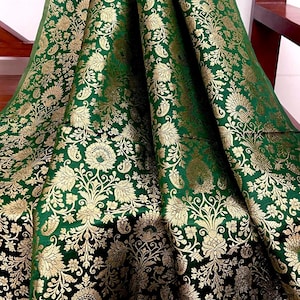 Banarasi Brocade fabric, Green gold wedding inspiration fabric, Jacquard fabric, Renaissance fabric, Designer fabric -