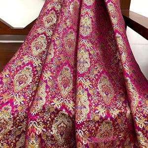 Indian brocade fabric Pink Gold brocade Dress fabric Luxurious brocade High quality brocade Rayon silk brocade Saree fabric by the yard
