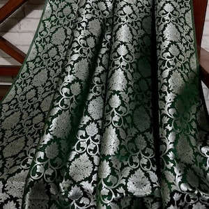 Brocade fabric Jacquard Damask Luxury Wedding Bridal fabric Green Silver Brocade Lehenga Indian Home Decor Fabric by the yard meter.
