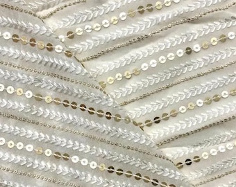 Embroidered Georgette fabric White Gold Wedding Bridal dress Gold embroidery Lehenga Fabric Dyeable dupatta fabric by the yard