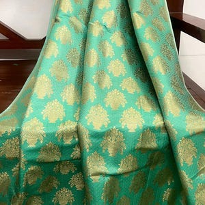 Brocade Fabric Jacquard damask fabric Green Gold brocade Wedding bridal fabric Festival clothing Designer Brocade fabric by the yard