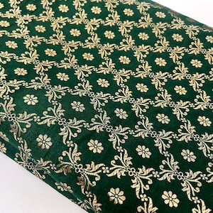 Brocade fabric Jacquard Damask Luxury Wedding Bridal fabric Green Gold Brocade Lehenga Indian Home Decor Fabric by the yard meter.