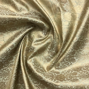 Jacquard Brocade fabric Sage Green Gold Dress Fabric Wedding bridal Silk brocade Home Decor Upholstery Brocade fabric by the yard meter
