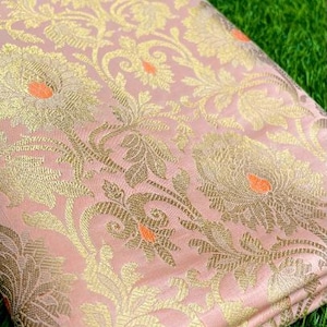 Brocade fabric Jacquard damask fabric Peach Gold brocade Wedding bridal Dress fabric Silk Brocade Home Decor Upholstery Fabric By the Yard