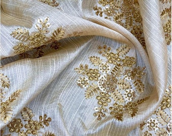 Embroidered fabric Wedding Indian dress fabric Beige Gold embroidery Bridal fabric Home Decor Upholstery embroidered fabric by the yard