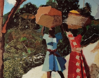 A PETIONVILLE II - Black, Caribbean, Art of the African Diaspora, offset litho of original collage, Haiti by Ramona Candy