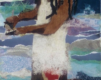 FROM THE SEA - Black, Caribbean, Art of the African Diaspora offset litho reproduction of original collage, by Ramona Candy