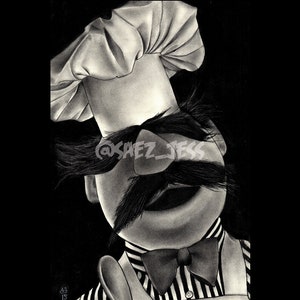 Swedish Chef from The Muppets 4x6 Postcard Charcoal Portrait