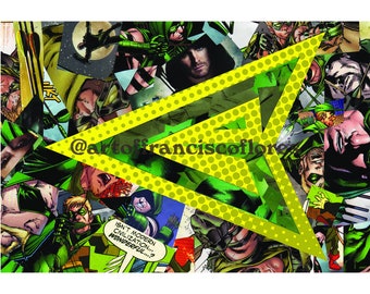 Green Arrow Comic Book Collage 4x6 Postcard