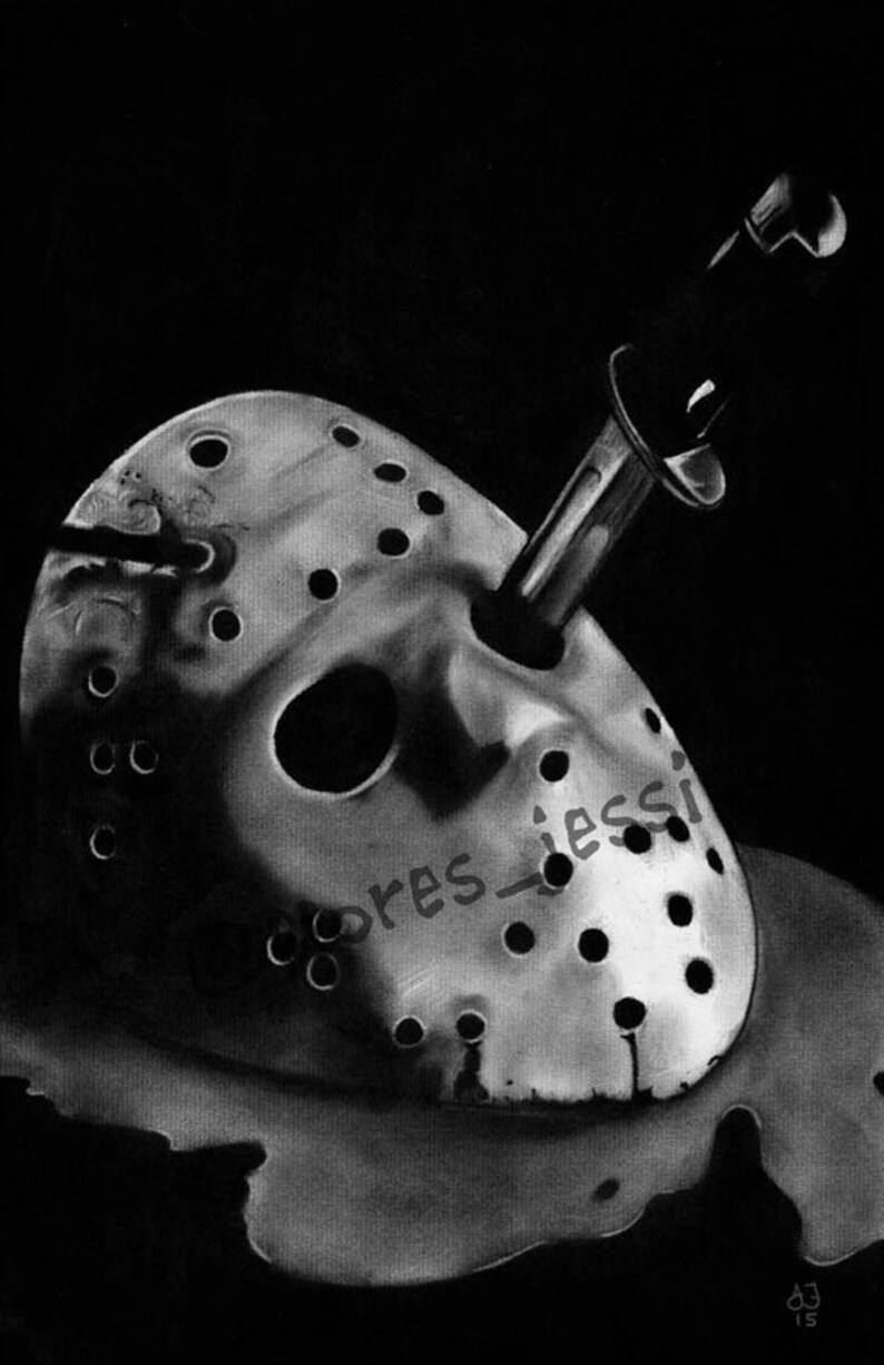 Jason Voorhees Friday the 13th Mask 11x17 Charcoal Drawing Art Etsy