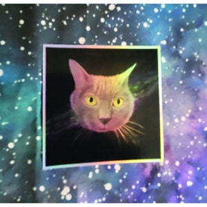 Stuey from Jessica's Cosmic Cats Series 3x3 Holographic Sticker image 2