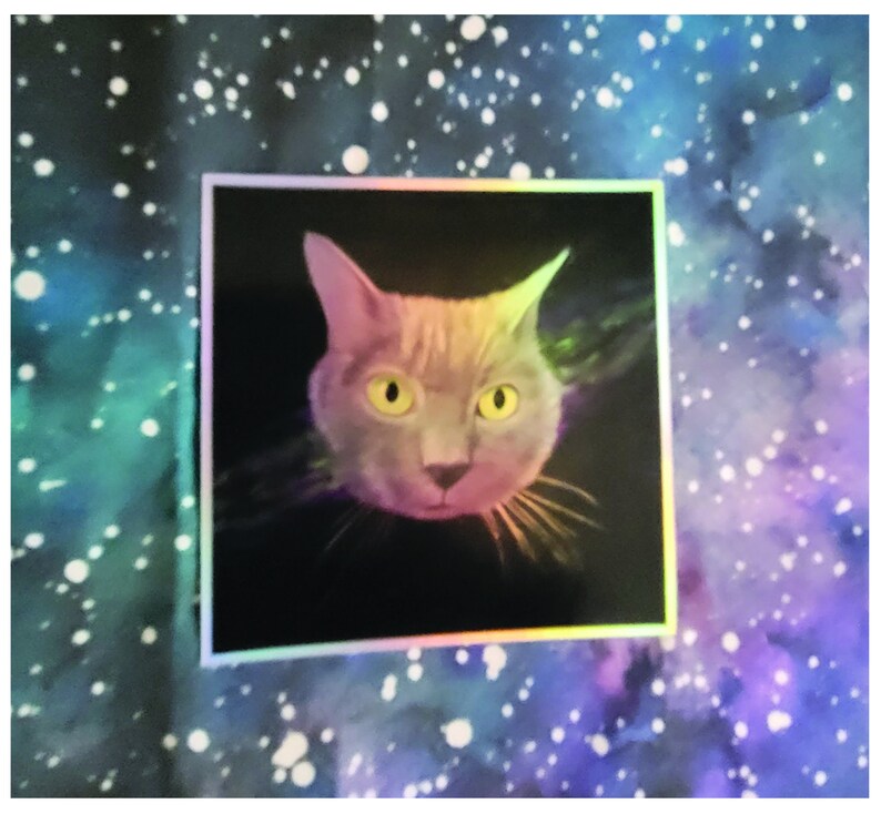 Stuey from Jessica's Cosmic Cats Series 3x3 Holographic Sticker image 2