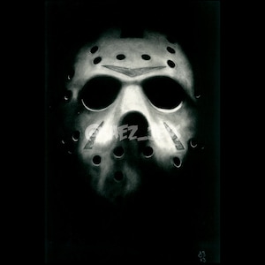 Jason Voorhees Friday the 13th 2009 4x6 Postcard Charcoal Portrait