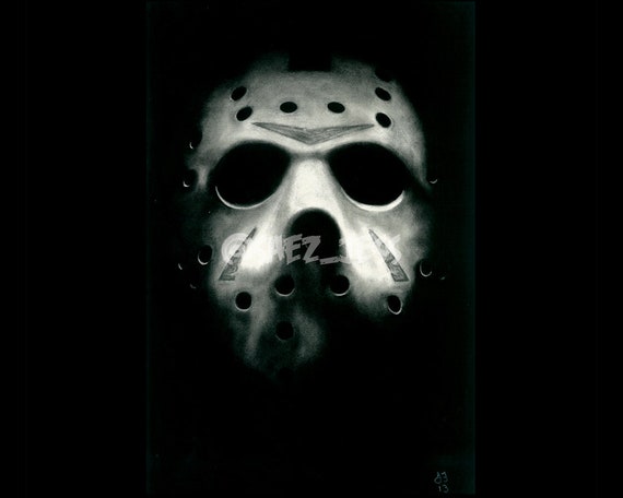 Jason Voorhees Friday the 13th 2009 4x6 Postcard Charcoal Portrait