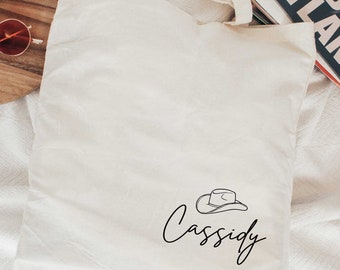 Personalized Cowgirl Hat Tote Bag, Western Bridesmaid Gift