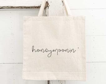 Honeymoonin' Tote Bag, Canvas Tote Bag, Bride Tote Bag, bachelorette, Beach Bachelorette, Personalized Bag