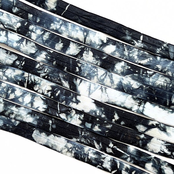 Black & White Tie Dye Elastic | Hand Dyed Tie Dye FOE | 5/8" Fold Over Elastic - Hair Ties Headbands Tie Dye Hair Ties