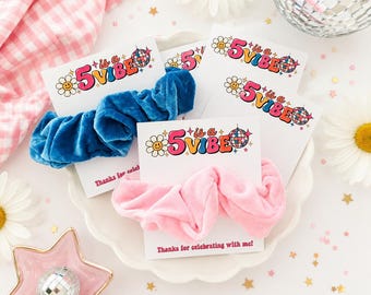 5th Birthday Scrunchie Party Favor, Retro Daisy Disco Ball Theme