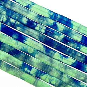 Kelly Green - Sky Blue Tie Dye Elastic | Hand Dyed Tie Dye FOE | 5/8&quot; Fold Over Elastic - Hair Ties Headbands Tie Dye Hair Ties