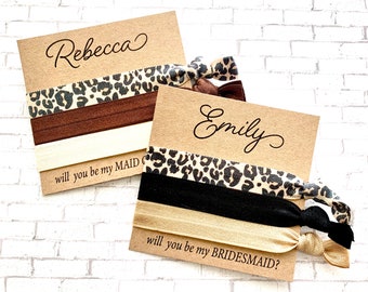 Will you be my Bridesmaid Proposal | Bridesmaid Hair Tie  Favors, personalized proposal favors, hair tie favors, leopard cheetah, MOH favor