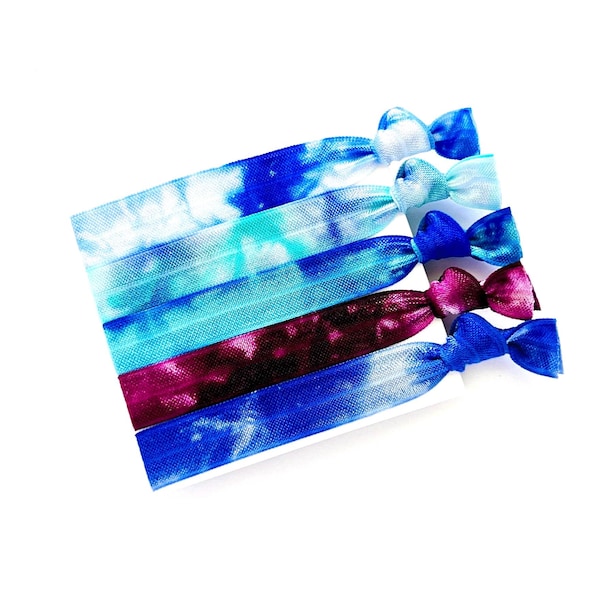 The Kelli Tie Dye Hair Tie Set | Hand Dyed Creaseless Hair Ties, tie dye ponytail holders, tie dye hair bands bracelets, boho hair tie
