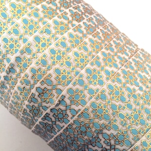 5/8&quot; Print FOE // Fold Over Elastic // 5 Yards // Aqua Mosaic