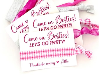 Come on Besties! | Let's Go Party Pink Let's Party Themed hair tie favors | Barbi Bachelorette favors Barbi Girls Birthday Thank you favors
