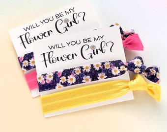 Will you be my Flower Girl | Flower Girl Proposal Gift | Flower Girl Daisy Hair Ties + Proposal Card
