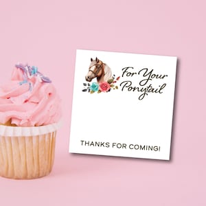 Cartões de lembrancinhas digitais imprimíveis para festa de cavalo | Laço de cabelo Scrunchie do laço do cabelo de <br> Crie Seu Próprio Produto! Cartão imprimível do favor do partido do cavalo das | Para o seu rabo de cavalo