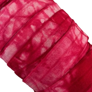 Tie dye fold over elastic sold by the yard | 5, 10 yard lengths | Great for hair ties sewing DIY crafts | Crimson-Crimson
