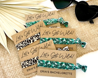 LET's GET WILD Girls Getaway Bachelorette Party Favors Hair Tie Favors Leopard Palm Tropical Jungle Bachelorette Personalized favors