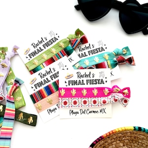 FINAL FIESTA Hair Tie Favors Mexico Bachelorette Party Favor Fiesta Themed Bachelorette Boho Cabo Hair ties favors, personalized gifts